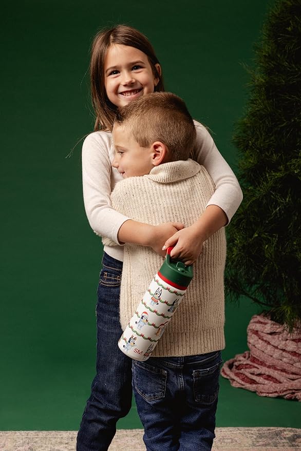 Simple Modern Kids Summit | Christmas Water Bottle with Straw Lid | Bluey 18oz Stainless Steel Cup Insulated Tumbler for Toddlers, School | Holiday Gifts for Girls Boys | Bluey Holly Jolly
