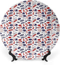 XISUNYA 8 Inch Decorative Plate, London Ceramic Stoneware, United Kingdom Country Themed Symbols Print Ornament Display Plate Handmade Plate Wedding Gifts, Royal Blue Red Whilte