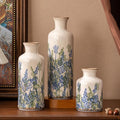 Vintage Floral Pitcher Vase with Handle, Ceramic Farmhouse Flower Vase French Country Decor, Rustic Table Centerpiece, Grand Millennial Tuscan Home Decor for Living Room, Bookshelf (Blue-007)