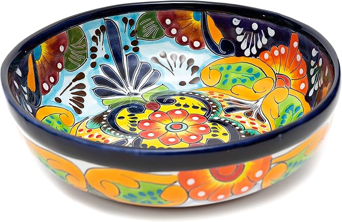 Mexican Talavera Pottery Large Serving Bowl, Handpainted Ceramic Pasta Bowl, Fruit Bowl, Hand Crafted Decorative Bowl for Salad Party Serving Bakeware Handmade Mexico Kitchen Art Unique Gift Platter