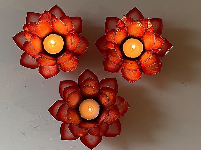 Om Gallery Capiz Shell Lotus Flower Decor Tealight Candle Holder for Serene Ambiance - Handmade Decorative Candle Holders for Meditation, Yoga, and Relaxation, Horizon
