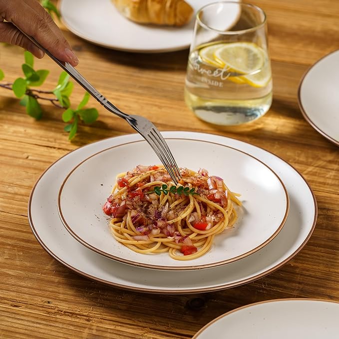 Ceramic Dinner Round Plates 6-Piece 10.28" Dinnerware Set, Large Round Plates, Serving Dishes, Chip and Scratch Resistant, Microwave Oven Dishwasher Safe, Vanilla White, Christmas Housewarming Gift