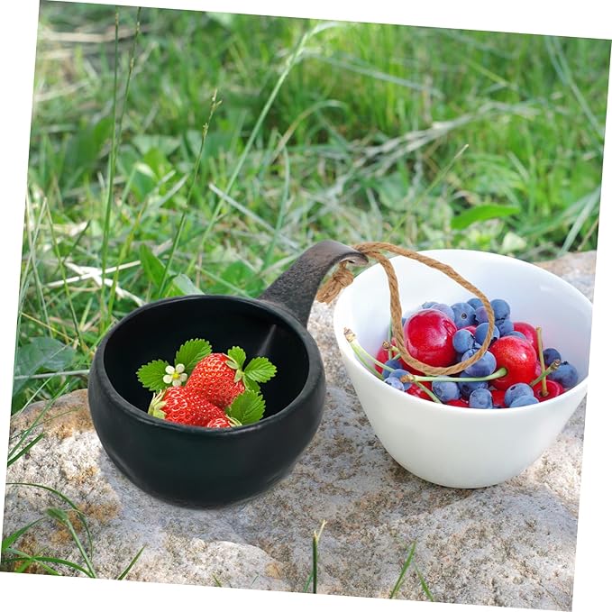 Vintage Japanese Ceramic Dessert Bowl Rustic Miso Rice Bowl for Soup Outdoor Camping Picnics Creative Serving Container with Handle