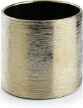 WGVI Gold Etched Ceramic Cylinder Vase Width 6.5" Height 6", Flower Arrangements, Candle Holder, Terrarium Planter Pot, Storage Container Organizer, Pen Brush Holder, Scratched Texture Design, 1 Pc