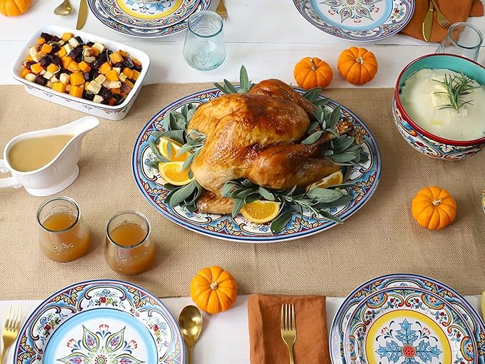 Euro Ceramica Zanzibar Collection 18-Inch Large Oval Platter | Serving Tray | Turkey Platter | Holiday Center Piece , Multicolor