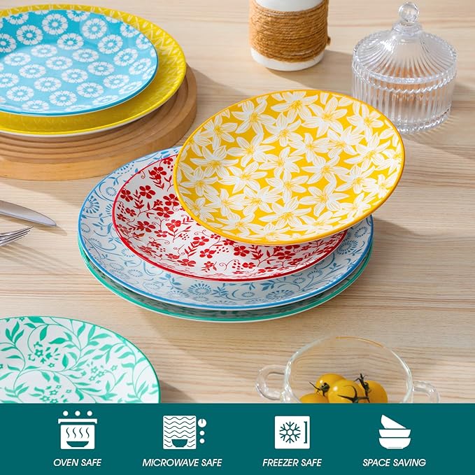 vancasso Ceramic Salad Plates Set of 6, Small Vintage 8.25 Inch Plate Set of 6 for Kitchen, Porcelain ColorfulDessert Plates for Kitchen, Microwave Oven Dishwasher Safe, Vintage Gift, Pastel