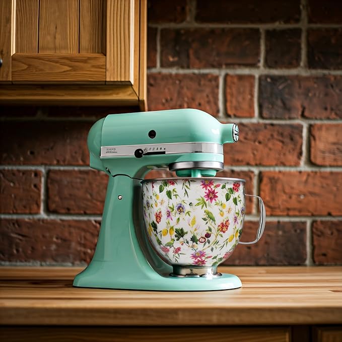 Biscuitique Stainless Steel Mixer Bowl With Stunning Floral Pattern For Kitchen Aid Tilt-Head Artisan and Classic 4.5 Quart and 5QT Stand Mixer