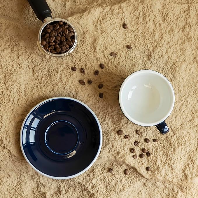 Loveramics Cappuccino Cup with Saucer, 8 oz Ceramic Coffee cup with Round Bottom for Cappuccino, Latte, Tea, Espresso, Thick-walled Stoneware Cup Set for Barista - Regular Colours (Denim, 8OZ)