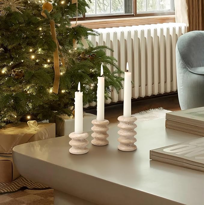 Vixdonos Natural Stone Candle Holder Set of 3 Taper Candle Candlestick Mantle Candle Stand for Home Decor,Wedding,Party and Table Centerpieces(White)