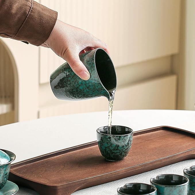 Chinese Tea Set, 10-Piece Ceramic Set with Teapot and Cups, Gongfu Tea Set,Tea Gift Sets,Outdoor and Office (Dark Green)