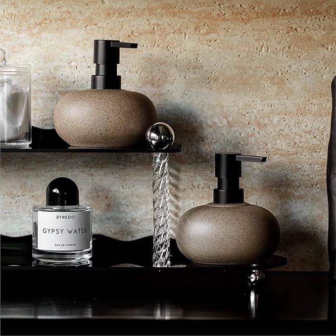 10oz Ceramic Hand Soap Dispenser, Elegant Liquid Soap Dispenser for Bathroom Countertop, Heavy & Sturdy Dish Soap Dispenser for Kitchen (Brown Set of 2)