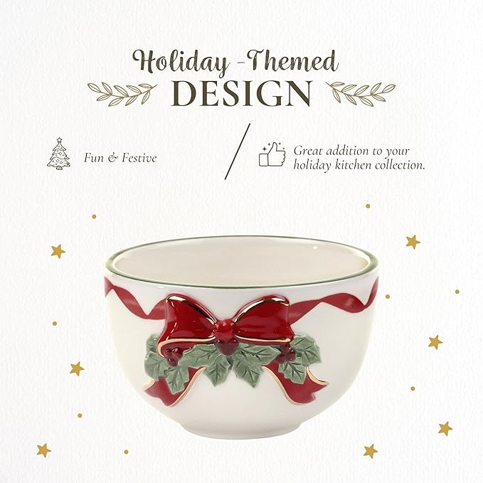 Spode Christmas Tree Ribbons Tea Light Candle Holder, 22K Gold Accents on Fine Earthenware, 3.75" Votive Candle Holder & Festive Holiday Decor - Ideal for Christmas Table Centerpieces