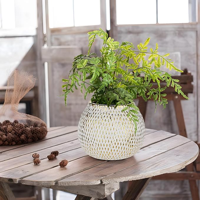 Ceramic Plant Pots for Plants Indoor 6.1 Inch Round Gold and White Flower Pot Gilded Decorative Planter with Drainage Hole and Saucer Modern Ceramic Pot for Succulents Orchids Cactus Herbs Home Decor