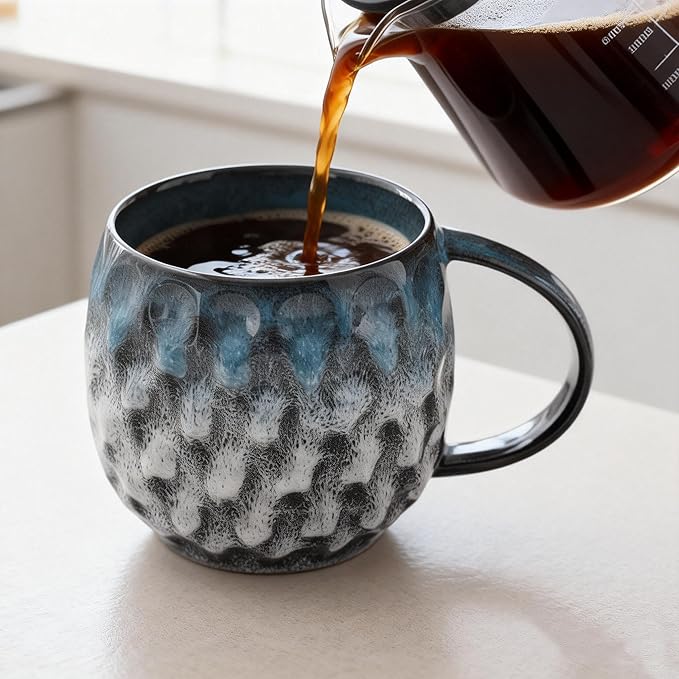 20oz Large handle Ceramic Coffee Mug, Handmade Glaze Color Changing Mug with Easy-Grip Handle, Unique Handcrafted Tea Cup for Home, Office, Gift Giving (blue)