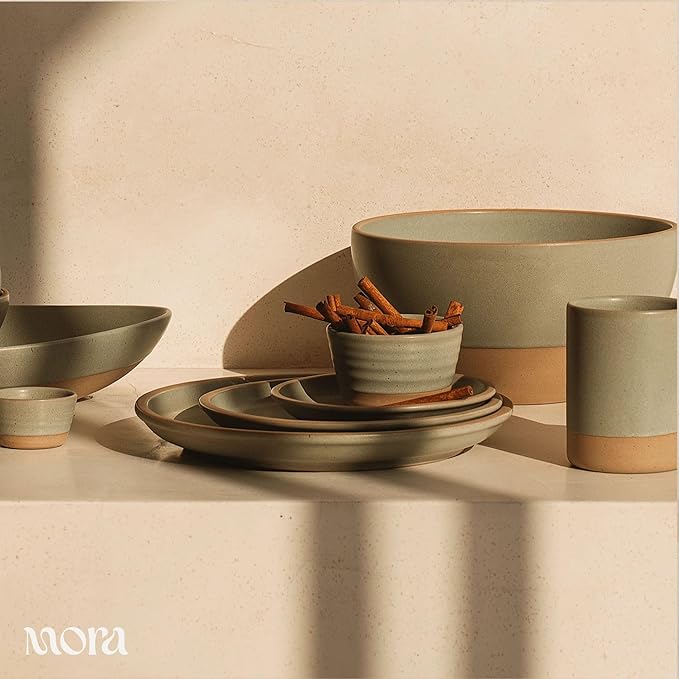 MORA Small Plates Set of 4, 6.5 inch Ceramic Pottery Dessert Plates - Microwave, Oven and Dishwasher Safe - Thyme
