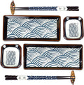 Artcome 8 Piece Japanese Style Ceramic Sushi Plate Dinnerware Set for Wedding Housewarming - 2 Sushi Plates, 2 Sauce Dishes, 2 Pairs of Chopsticks, 2 Chopsticks Holders