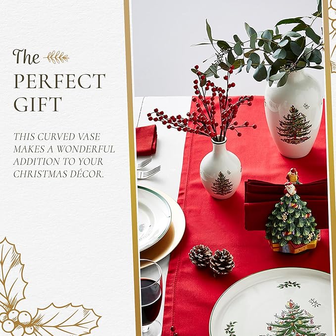 Spode Christmas Tree 6" Posy Vase - Elegant Ceramic Flower Vase, Holiday Centerpiece for Floral Arrangements & Home Decor - Beautiful Handcrafted Accent for Festive Decorations