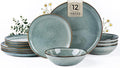 AmorArc Ceramic Dinnerware Sets,Handmade Reactive Glaze Stoneware Plates and Bowls Sets,Highly Scratch Resistant | Dishwasher & Microwave Safe Dishes Set,Service for 4 (12pc)