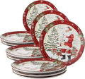 Holiday Wishes Christmas Dinner Plates Set of 4 Vintage Santa Claus Ceramic Plates with Peace Love Joy Hope Festive Holiday Dinnerware for Family Meals & Entertaining (Pack of 3)
