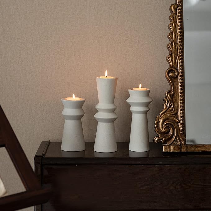 Set of 3 Ceramic Candle Holders,Minimalist Style, Candle Burning Display Holder,for for Home Decorations, Wedding Parties, Festival Celebrations.