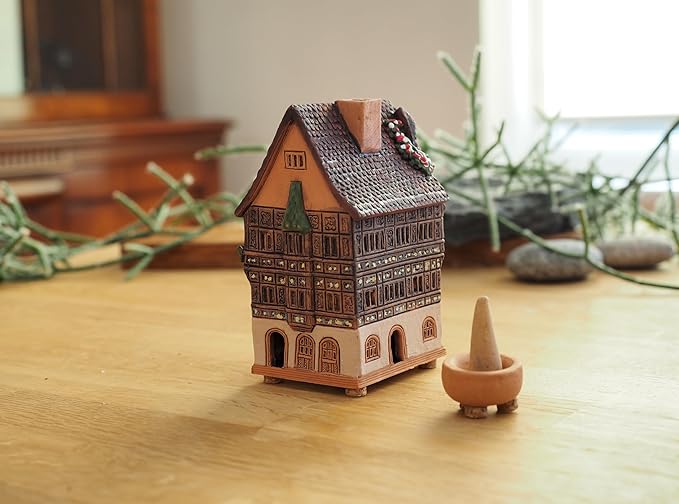Ceramic Houses and Villages Collection - Handmade Cone Incense Holder Decoration Handcrafted Collectible Miniature Historical Pfister House in Colmar, Alsace, France R256