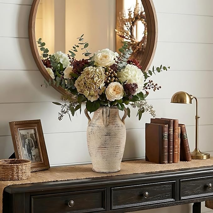 Emotionally Grounded Vase, Vaseking Large Ceramic Rustic Vase with 4 Handles, 10.83 inch Minimalist Decorative Farmhouse Tall Vases for Home Decor, Living Room, Enterway, Table Decoration, Neutral