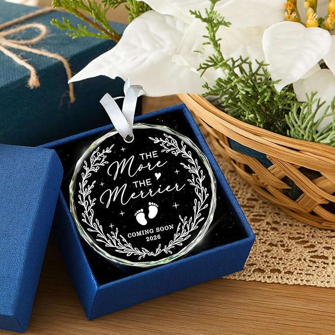 HEXMOZ Christmas Pregnancy Announcement Ornament for Grandparents, Husband, Family, Grandma, Aunt - Baby Coming Soon Announcement Ornament - Expecting Parents to Be Unique Gifts - Glass Ornaments