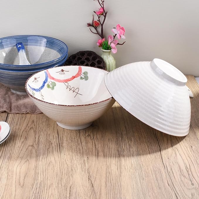 Japanese Ceramic Noodle Bowls, 8.3 Inch Asian Porcelain Ramen Set of 2 for Soup Pho Bowls (wc)