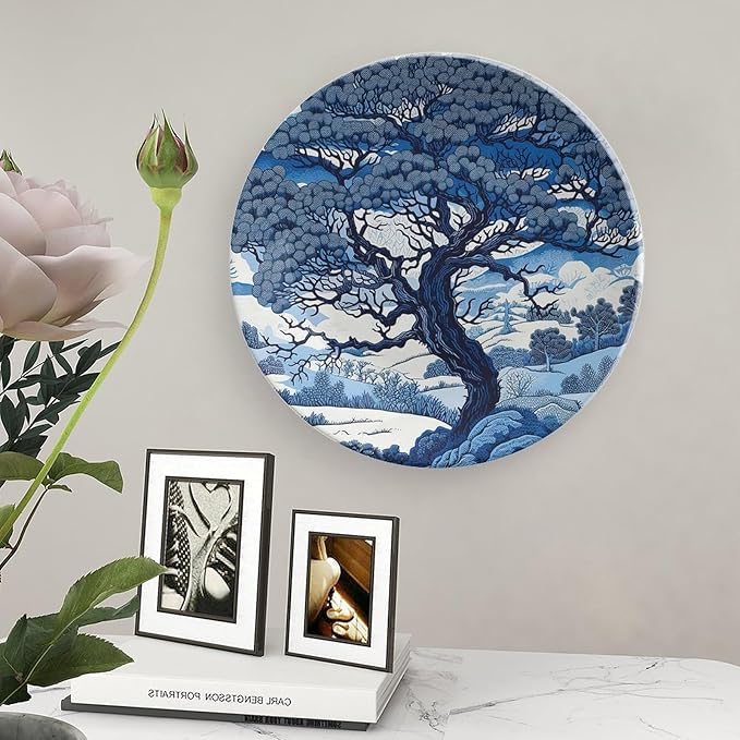 Vintage Plates Blue And White Indigo Chinoiserie Personalized Decor for Home Display Household Wall Ceramic Dinner Plates Including Bracket And Special Hook, Multi Sizes, Gifts for Men Women