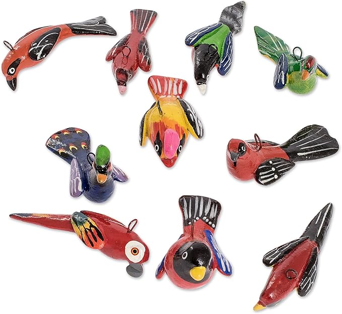 NOVICA Artisan Handcrafted Ceramic Mini Ornaments Bird Set of 30 Assorted Multicolor Guatemala Holiday Decor Animal Themed Christmas Painted [largest Piece 1.1in H x 1.3in W x 2.7in D Smallest Piece ]