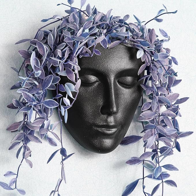 Ceramic Female Form Face Vase - Modern Sculpture Planter Pot, Human Face Shaped Vase, Wall Hanging Plant Pot with Drainage for Home Decor Centerpieces, Office or Outdoor Hanging Decor