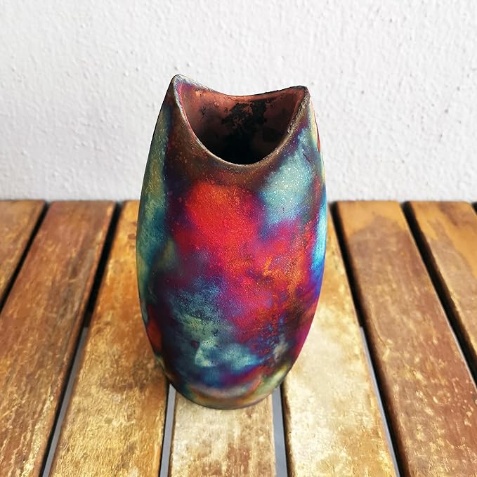 RAAQUU Koi 6.3 inch Handmade Ceramic Raku Clay Pottery Vase - Gifts for Her, Mom, Bridesmaid Wedding, Home Decor - FC