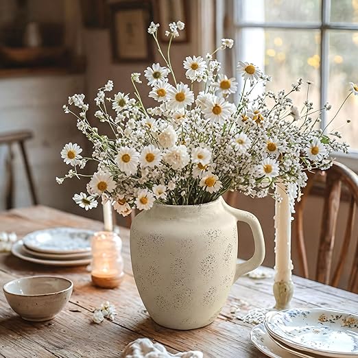 Rustic Kitchen Utensil Holder with Handle,7.48" H Ceramic Vintage Utensil Crock for Countertop, Farmhouse Kitchen Decoration Ceramic Pot for Spatulas Spoons Tongs(Novelty,Antique Cream)