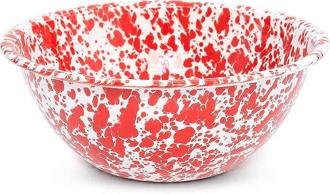 Crow Canyon Home Enamelware Serving Bowl, 1.5 quart, Red/White Splatter (Single)