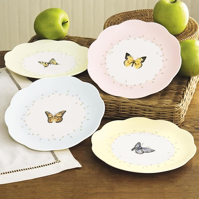 Lenox Dinnerware Set, Butterfly Meadow 4-Piece Dessert Plate Set, Service For 4, Microwave And Dishwasher Safe, Porcelain Plates, Salads And Pasta, Dish sets, Home & Kitchen (Assorted, 4 Pieces)