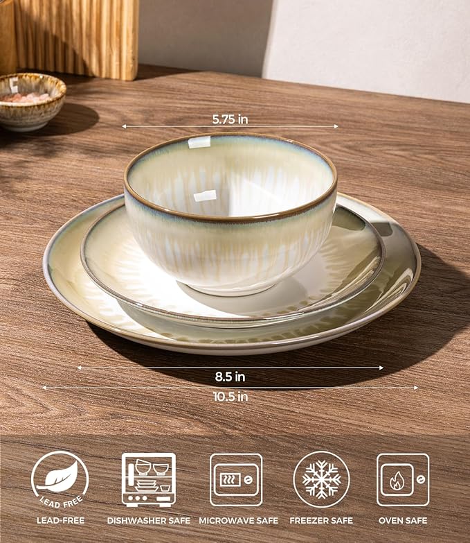 LERATIO Ceramic Dinnerware Sets for 4,Porcelain Plates and Bowls Sets,Handmade Reactive Glaze Dishes Set,Chip Resistant and Scratch Resistant | Oven&Dishwasher & Microwave Safe,Service for 4