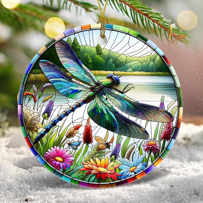 Christmas Tree Decorations Dragonfly Ornament, Smooth Ceramic Christmas Tree Ornaments, Xmas Decorative Hanging Ornaments, Christmas Decor Indoor Home Party Gifts Souvenir Dragonfly