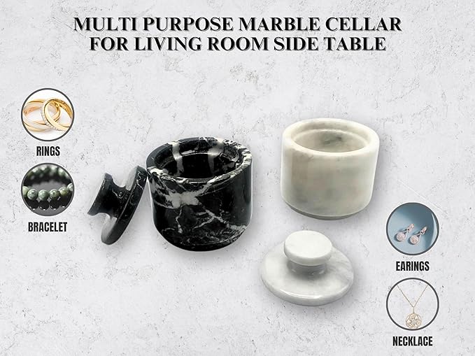 Premium Marble Salt Cellar with Lid 2 Pack | 3.5 oz Kitchen Storage Container | Elegant Cooking Salt Box | Spice Jar Keeper for Counter (White Black Zebra)