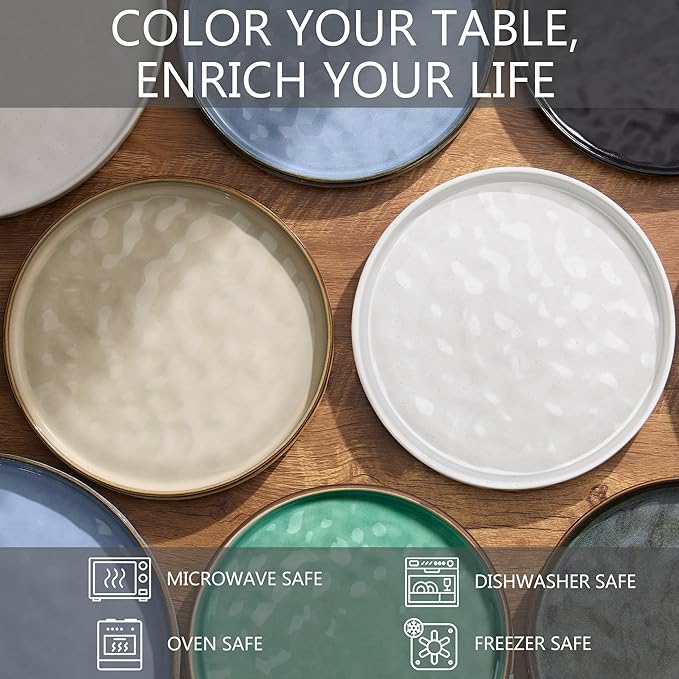 LIANYU 10.2 Inch Dessert Plates of 4, Kitchen Ceramic Dinner Plates Set, Dinnerware Serving Dishes Set, Dinnerware Salad Appetizer Plates for Microwave Dishwasher Oven, Chip Resistant, Emerald Green