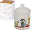 SPOTTED DOG GIFT COMPANY Ceramic Jar with Lid for Countertop, Cute Cat Treat Container, Decorative Kitchen Storage Jar for Tea Coffee Sugar, Gifts for People Who Love Cats 35oz