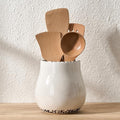 JIEMEI HOME Kitchen Utensil Holder for Kitchen Counter, 6.3" Ceramic Rustic Utensil Crock for Countertop, Farmhouse Cooking Tool Organizer, Spatula Holder For Kitchen Decor, Antique Cracked White