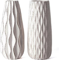 VICTOR & TERESA Ceramic Vase for Flowers, 8'' Set of 2 Decorative White Vases for Home Decor, Farmhouse Vases for Pampas Grass, Table, Mantel, Living Room, Shelf, Centerpieces, Gifts for Mom