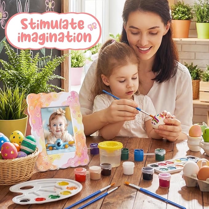 4 Set Ceramic Picture Frame Painting Craft Kit 4x6 Inch DIY Ceramic Photo Frame with Stand Painting Tools Set for Mother's Day Gift Holiday Party Art Decorate DIY Project (Rectangle)