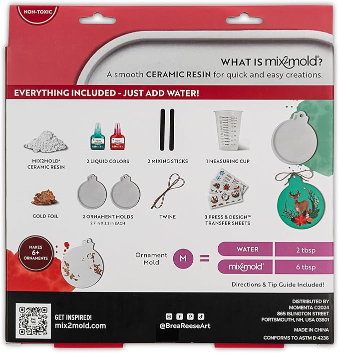 Brea Reese: Mix2Mold Ceramic Resin Holiday Ornament Kit - DIY 6 Resin Ornaments, All-in-1 Mold Craft Kit, Holiday-Themed, Festive Adult Art Activity