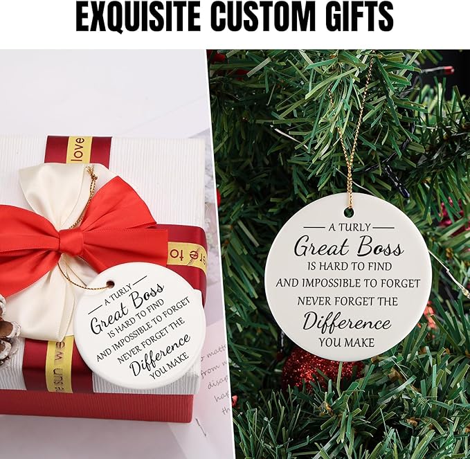 Boss Gifts for Women Men, Gifts for Boss Female Male Christmas Cermic Ornament for Boss, Thank You Appreciation Gift for Manager, Leader, Supervisor, Retirement Farewell Hanging Keepsake