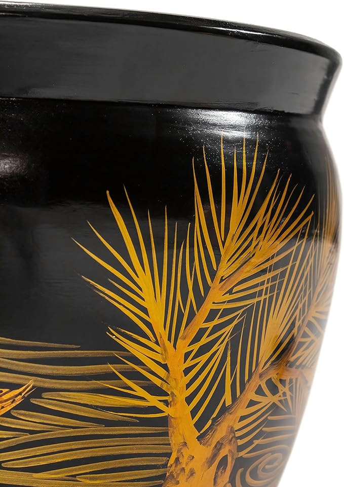 Red Lantern 16" Black Lacquer Fishbowl - Ching Ming
