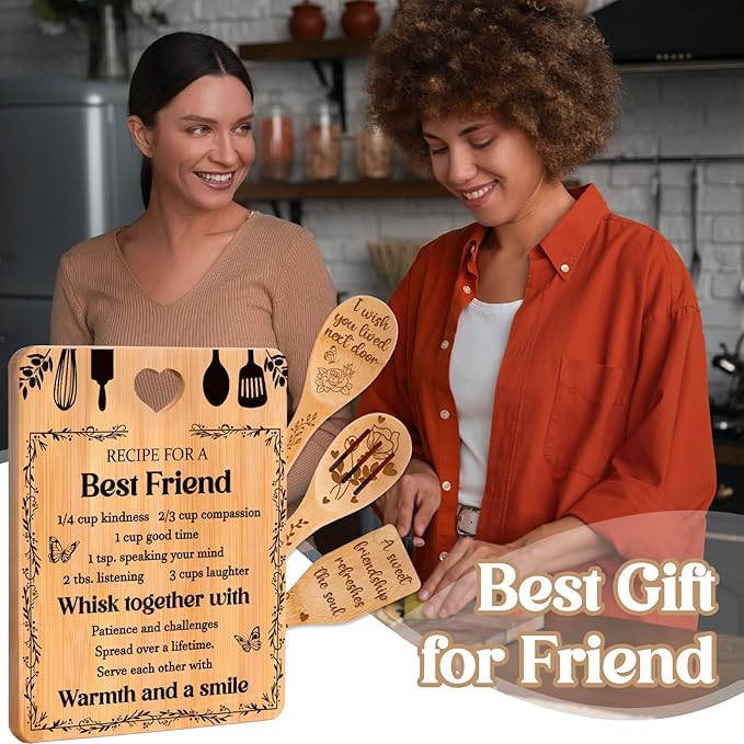 Best Friend Birthday Gifts for Women - Bamboo Cutting Board Set, Bestie Friendship Gifts for Women, Ideal Gifts for Birthday Graduation Wedding Job Move House Christmas Thanksgiving.