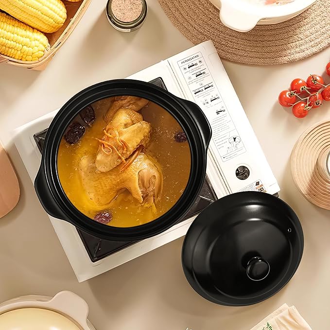 Korean Dolsot Pot Set, Bowl with Lid, for Cooking Bibimbap, Kimchi, Hot Pot, Soups and Stews, Oven and Dishwasher Safe, 1.9 Quart, Black