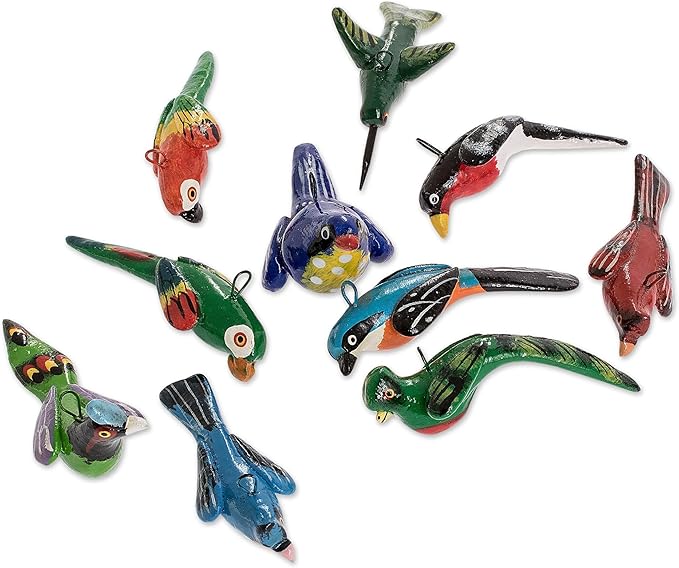 NOVICA Artisan Handcrafted Ceramic Mini Ornaments Bird Set of 30 Assorted Multicolor Guatemala Holiday Decor Animal Themed Christmas Painted [largest Piece 1.1in H x 1.3in W x 2.7in D Smallest Piece ]