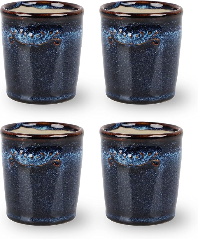 Votive Candle Holder for Home and Kitchen Décor- Ceramic Candle Holder Set of 4 - Navy